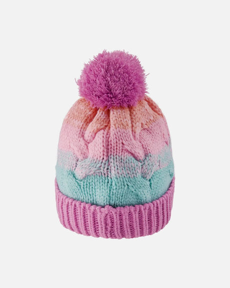 Lined Knit Pompom Hat Pink, Orange And Turquoise | Deux par Deux | Jenni Kidz