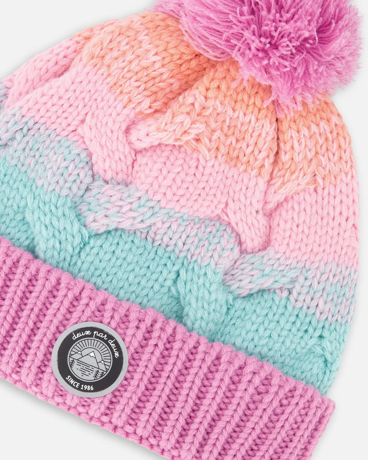Lined Knit Pompom Hat Pink, Orange And Turquoise | Deux par Deux | Jenni Kidz