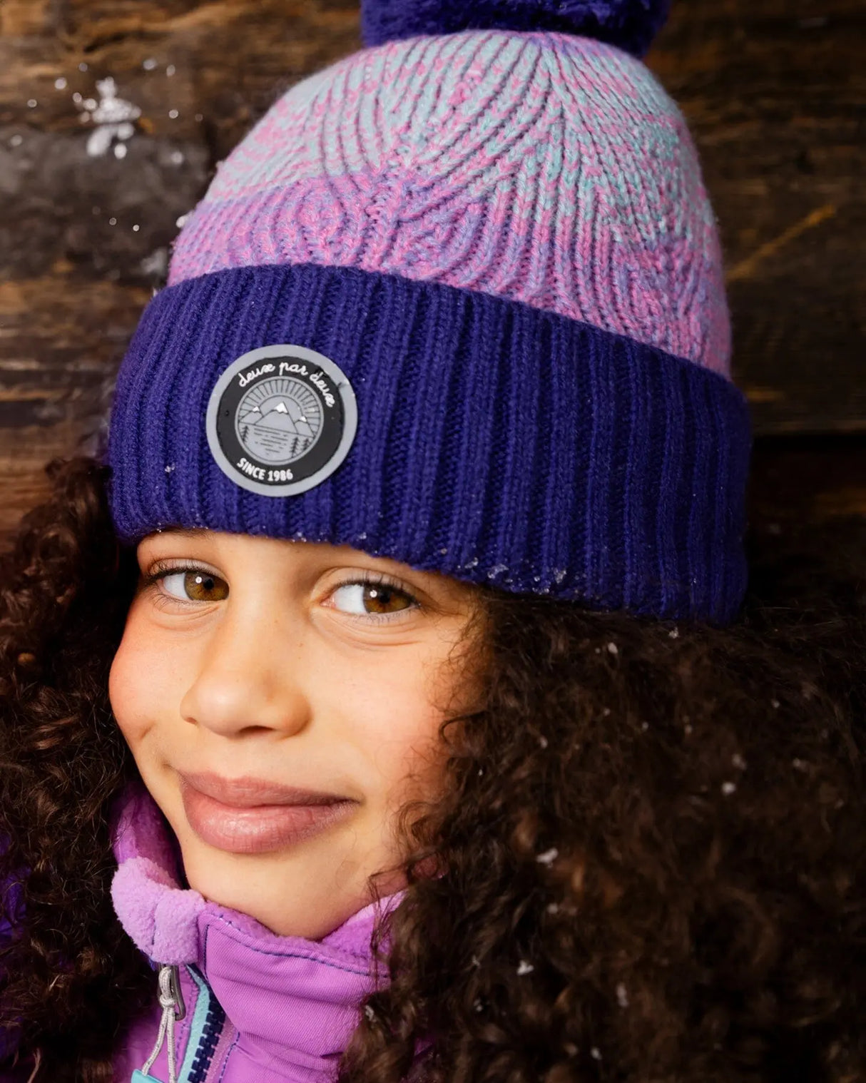 Lined Knit Pompom Hat Purple And Pink | Deux par Deux | Jenni Kidz