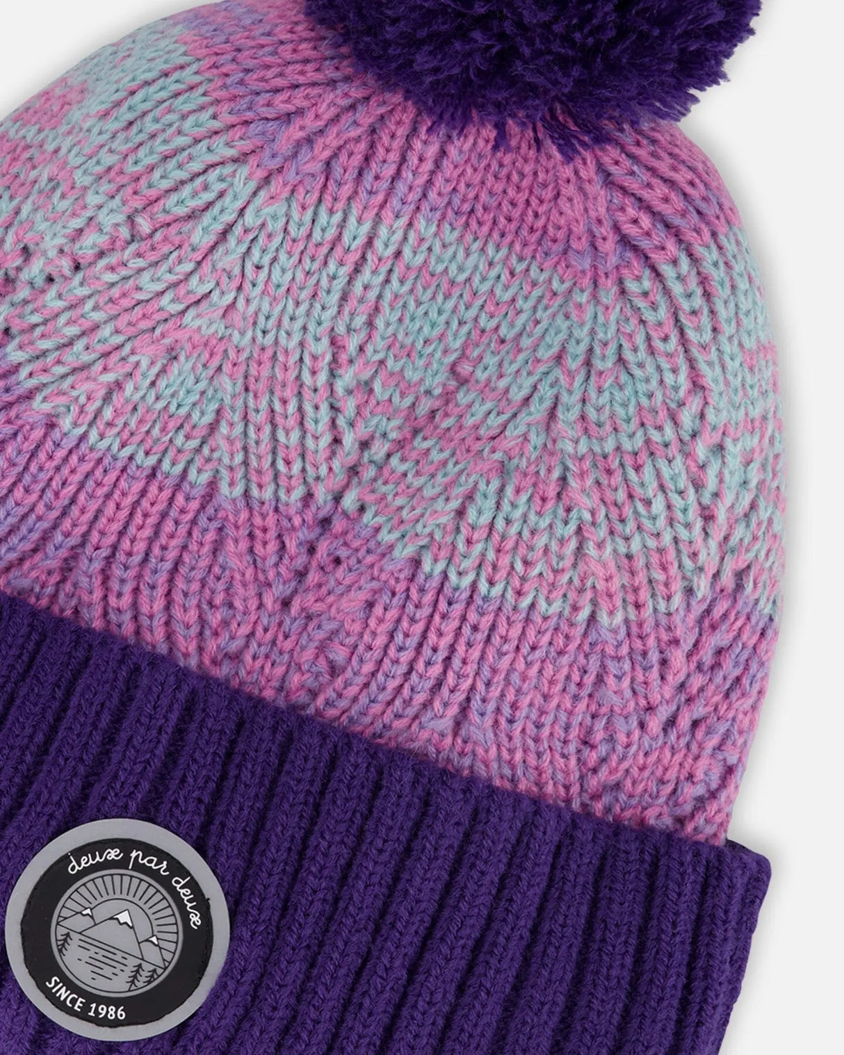 Lined Knit Pompom Hat Purple And Pink | Deux par Deux | Jenni Kidz