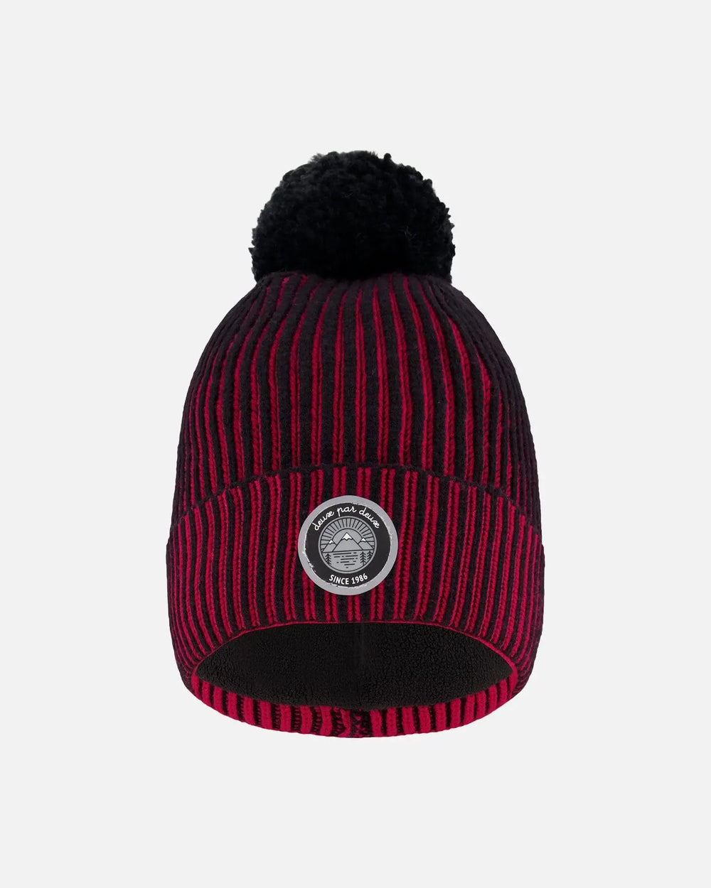 Lined Knit Pompom Hat Red And Black | Deux par Deux | Jenni Kidz