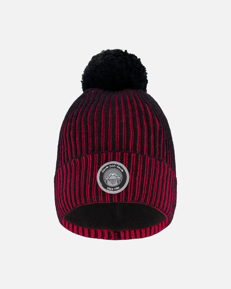 Lined Knit Pompom Hat Red And Black | Deux par Deux | Jenni Kidz