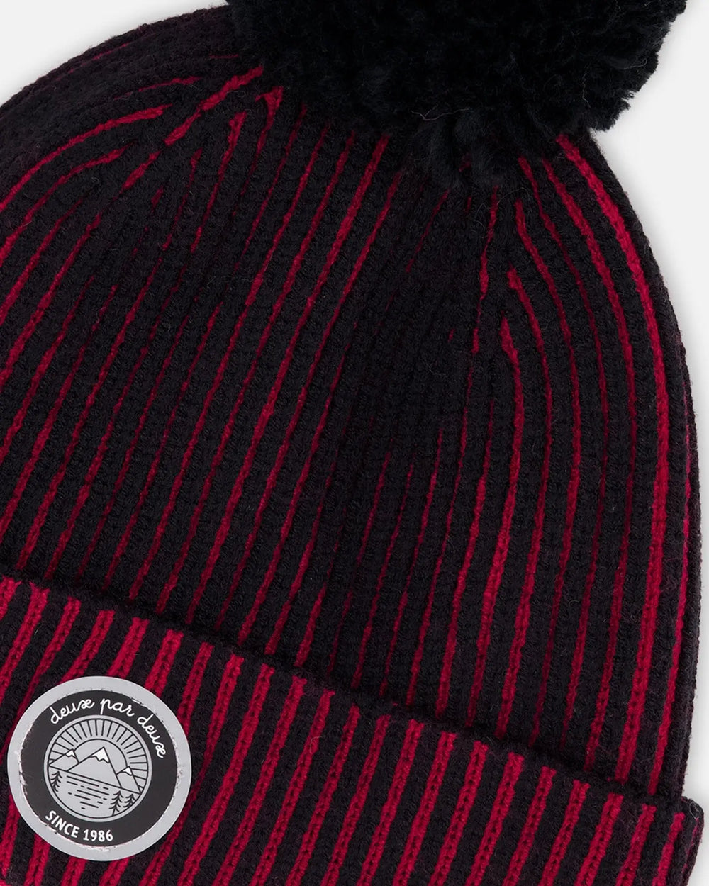 Lined Knit Pompom Hat Red And Black | Deux par Deux | Jenni Kidz
