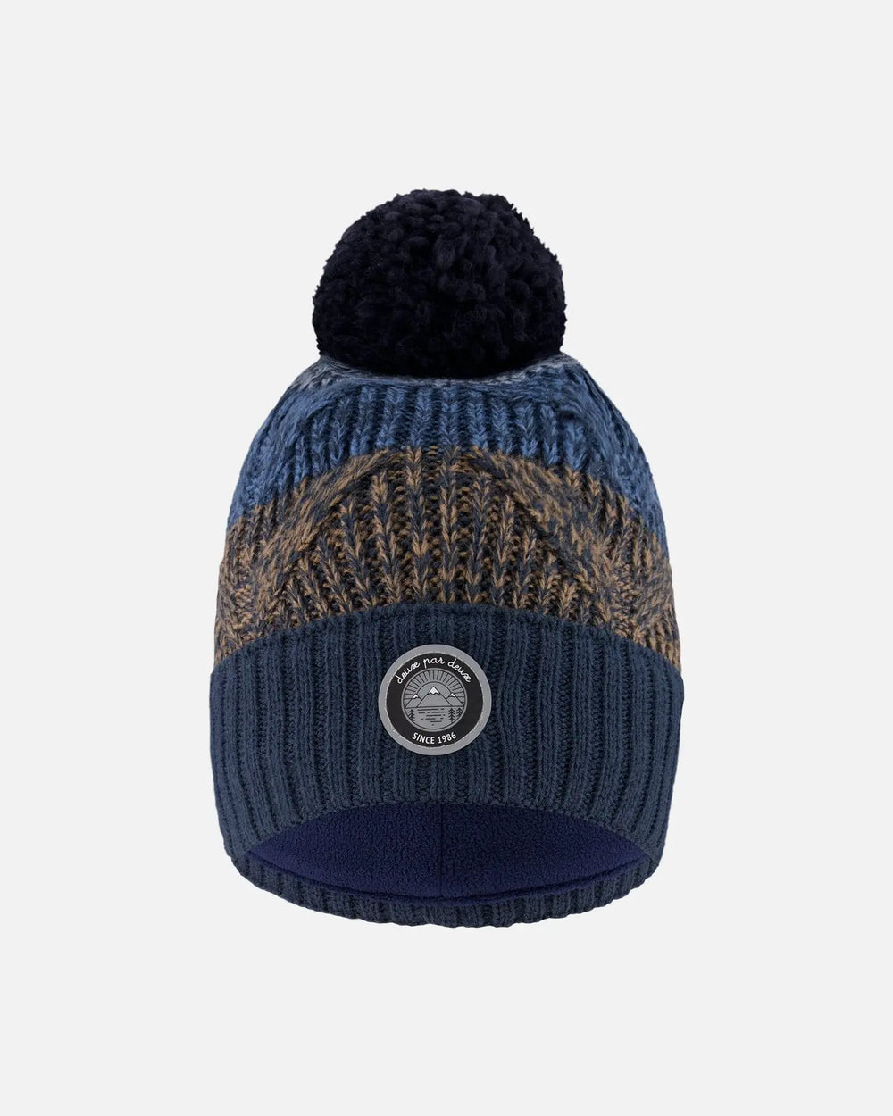 Lined Knit Pompom Hat Taupe And Navy | Deux par Deux | Jenni Kidz