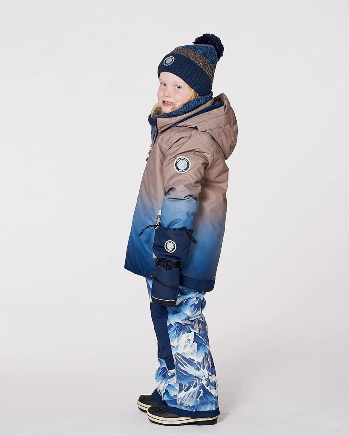 Lined Knit Pompom Hat Taupe And Navy | Deux par Deux | Jenni Kidz