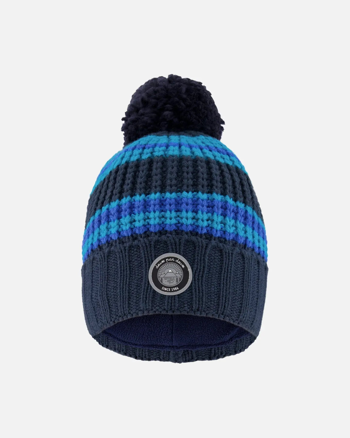 Lined Knit Winter Hat With Pompom Black And Blue | Deux par Deux | Jenni Kidz
