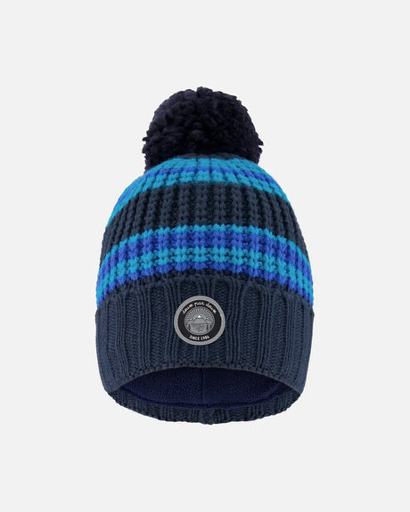 Lined Knit Winter Hat With Pompom Black And Blue | Deux par Deux | Jenni Kidz