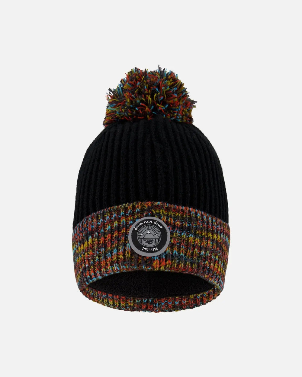 Lined Knit Winter Hat With Pompom Black And Multicolor | Deux par Deux | Jenni Kidz