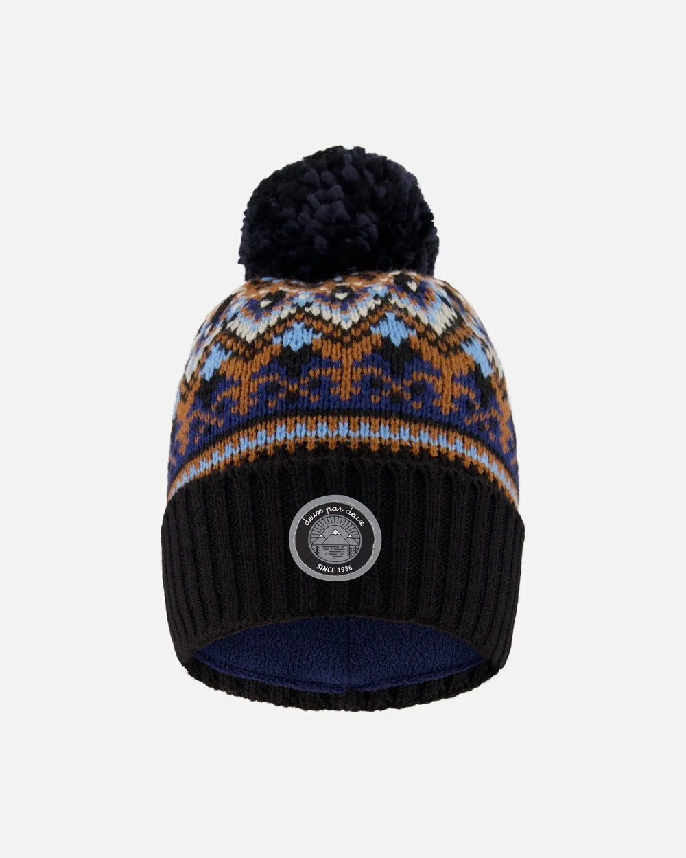 Lined Knit Winter Hat With Pompom Taupe And Navy | Deux par Deux | Jenni Kidz