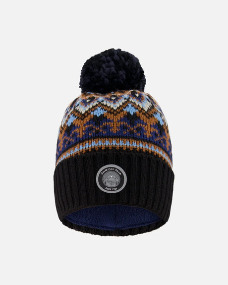 Lined Knit Winter Hat With Pompom Taupe And Navy | Deux par Deux | Jenni Kidz
