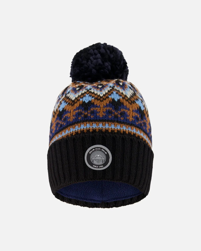 Lined Knit Winter Hat With Pompom Taupe And Navy | Deux par Deux | Jenni Kidz