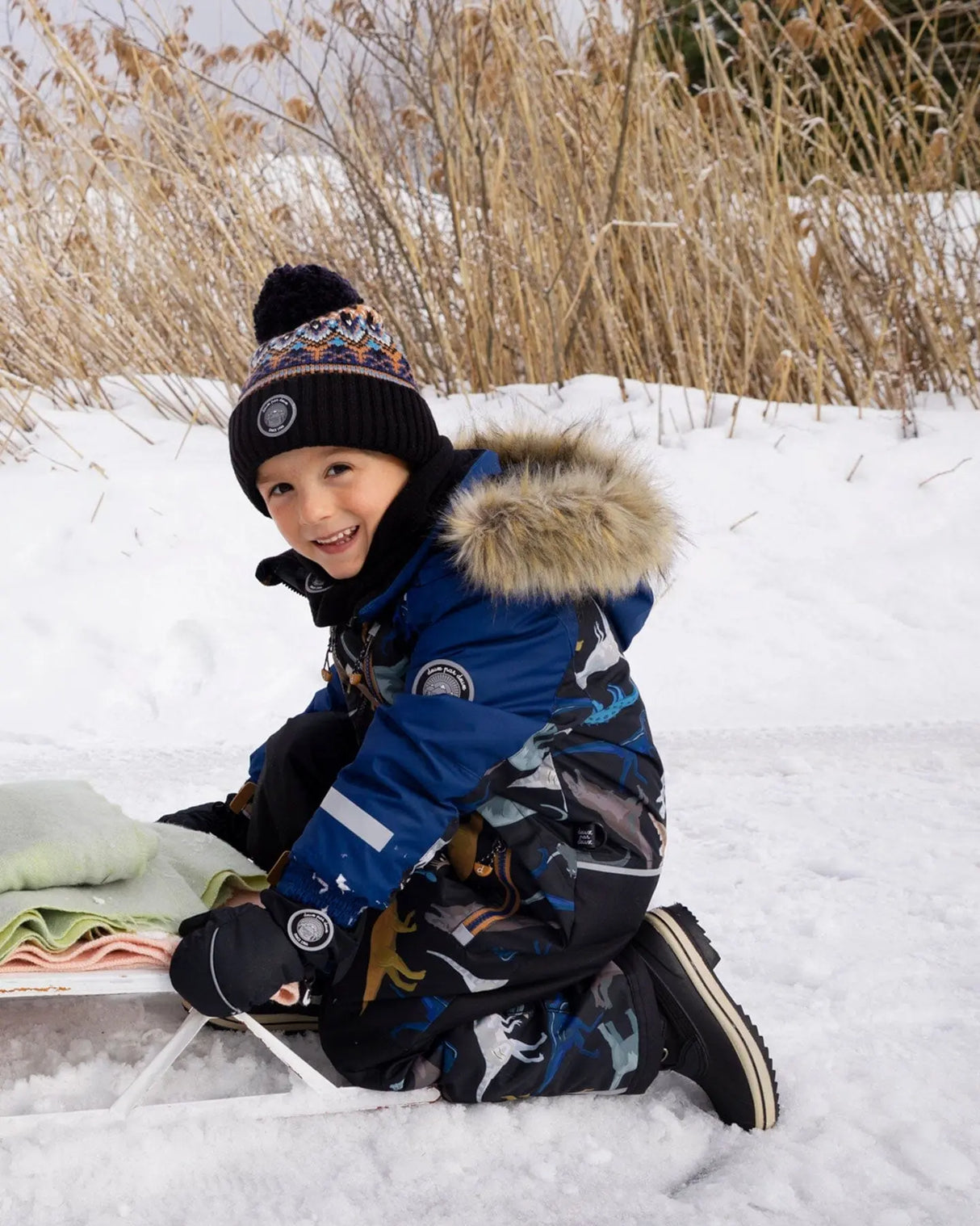 Lined Knit Winter Hat With Pompom Taupe And Navy | Deux par Deux | Jenni Kidz