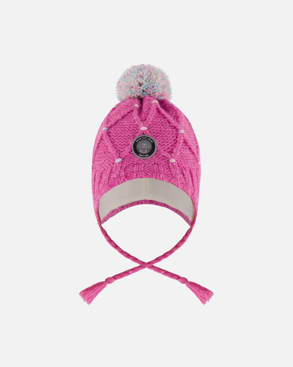 Lined Peruvian Knit Hat With Pompom Pink And Multicolor | Deux par Deux | Jenni Kidz