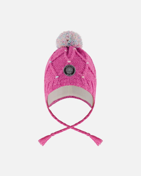 Lined Peruvian Knit Hat With Pompom Pink And Multicolor | Deux par Deux | Jenni Kidz
