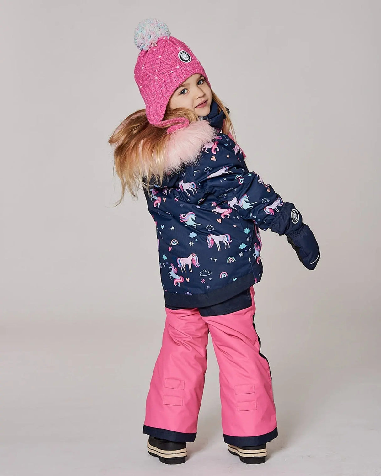 Lined Peruvian Knit Hat With Pompom Pink And Multicolor | Deux par Deux | Jenni Kidz