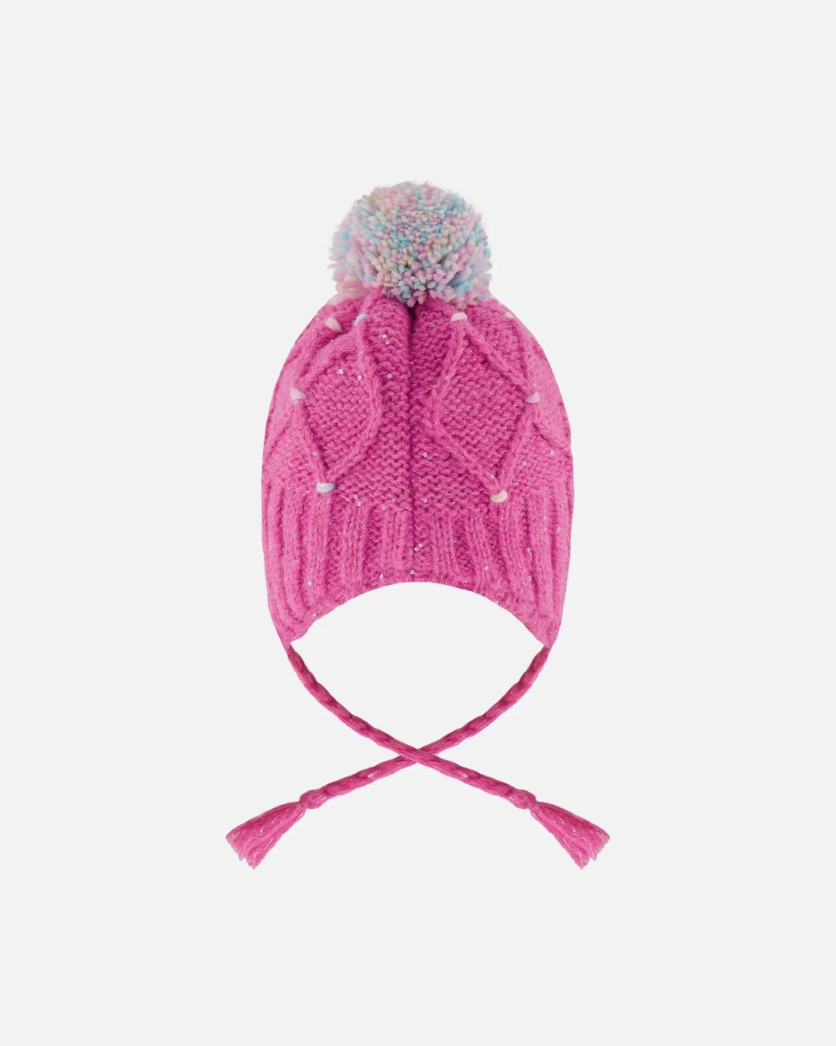 Lined Peruvian Knit Hat With Pompom Pink And Multicolor | Deux par Deux | Jenni Kidz