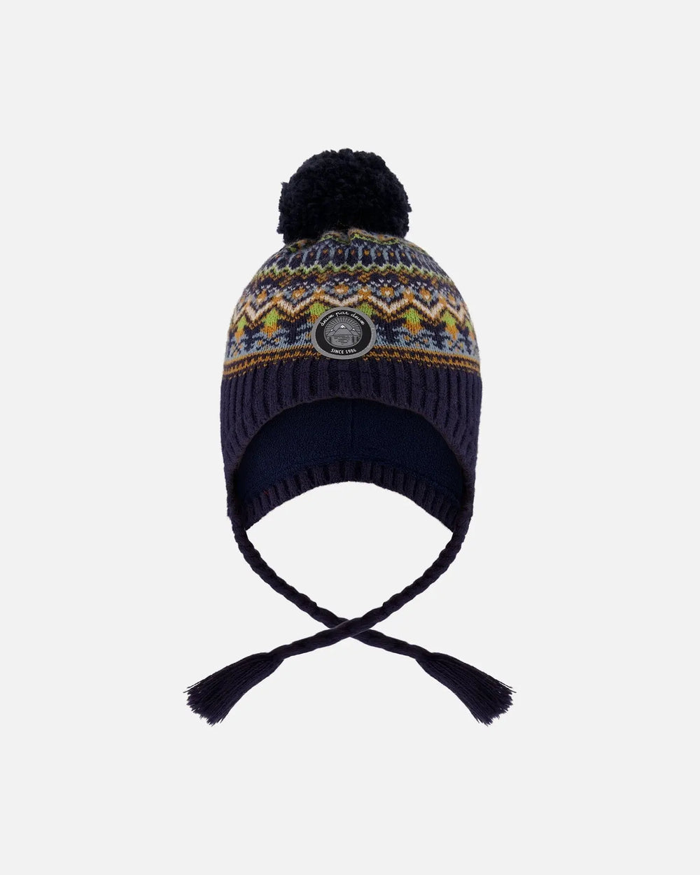 Lined Peruvian Knit Hat With Pompom Taupe And Navy | Deux par Deux | Jenni Kidz