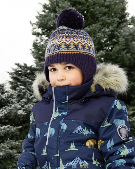 Lined Peruvian Knit Hat With Pompom Taupe And Navy | Deux par Deux | Jenni Kidz