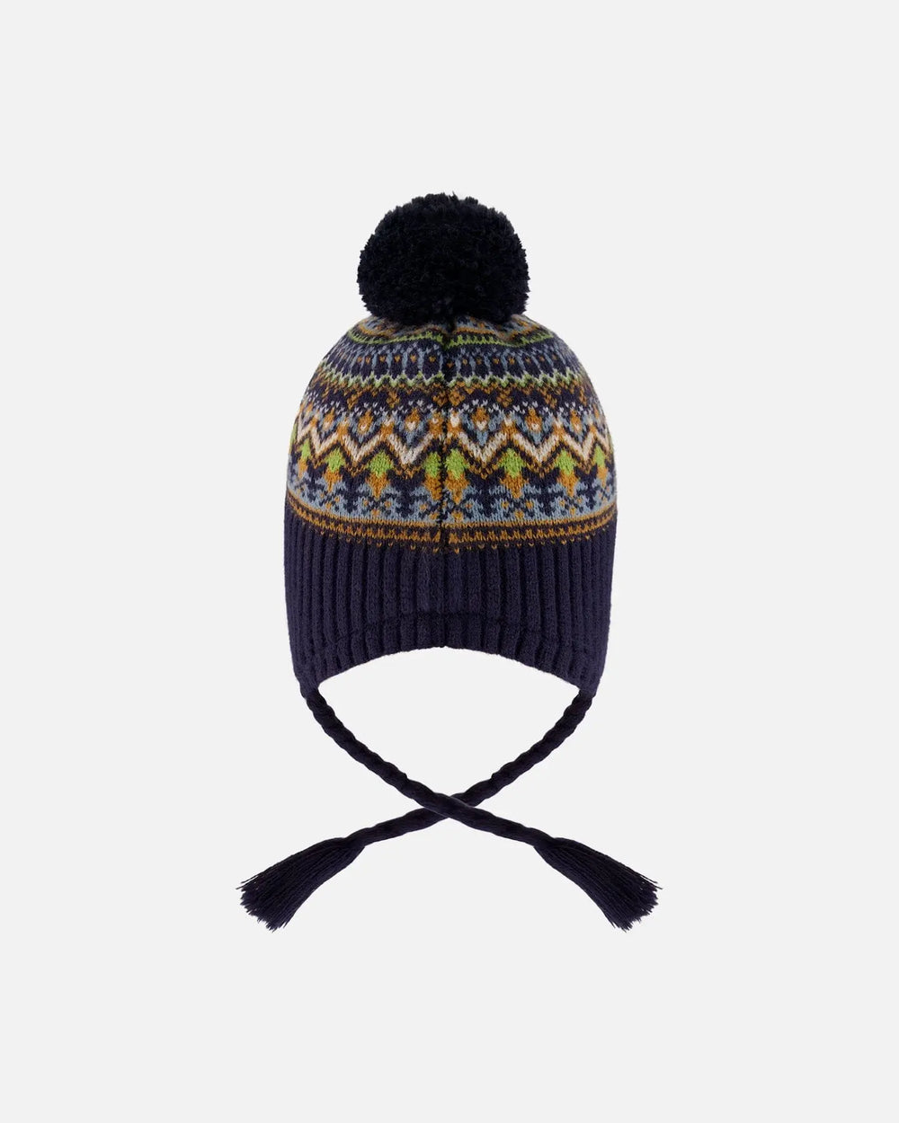 Lined Peruvian Knit Hat With Pompom Taupe And Navy | Deux par Deux | Jenni Kidz