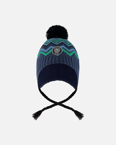 Lined Peruvian Knit Pompom Hat Black And Blue | Deux par Deux | Jenni Kidz