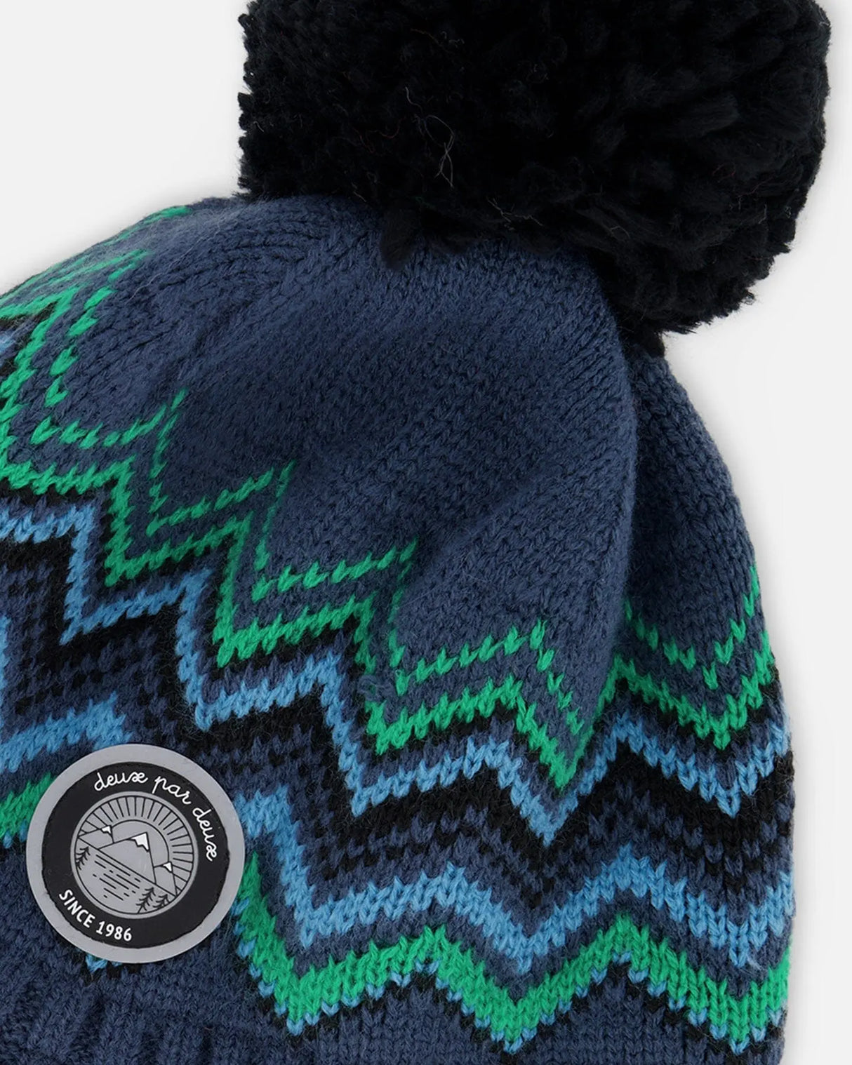Lined Peruvian Knit Pompom Hat Black And Blue | Deux par Deux | Jenni Kidz