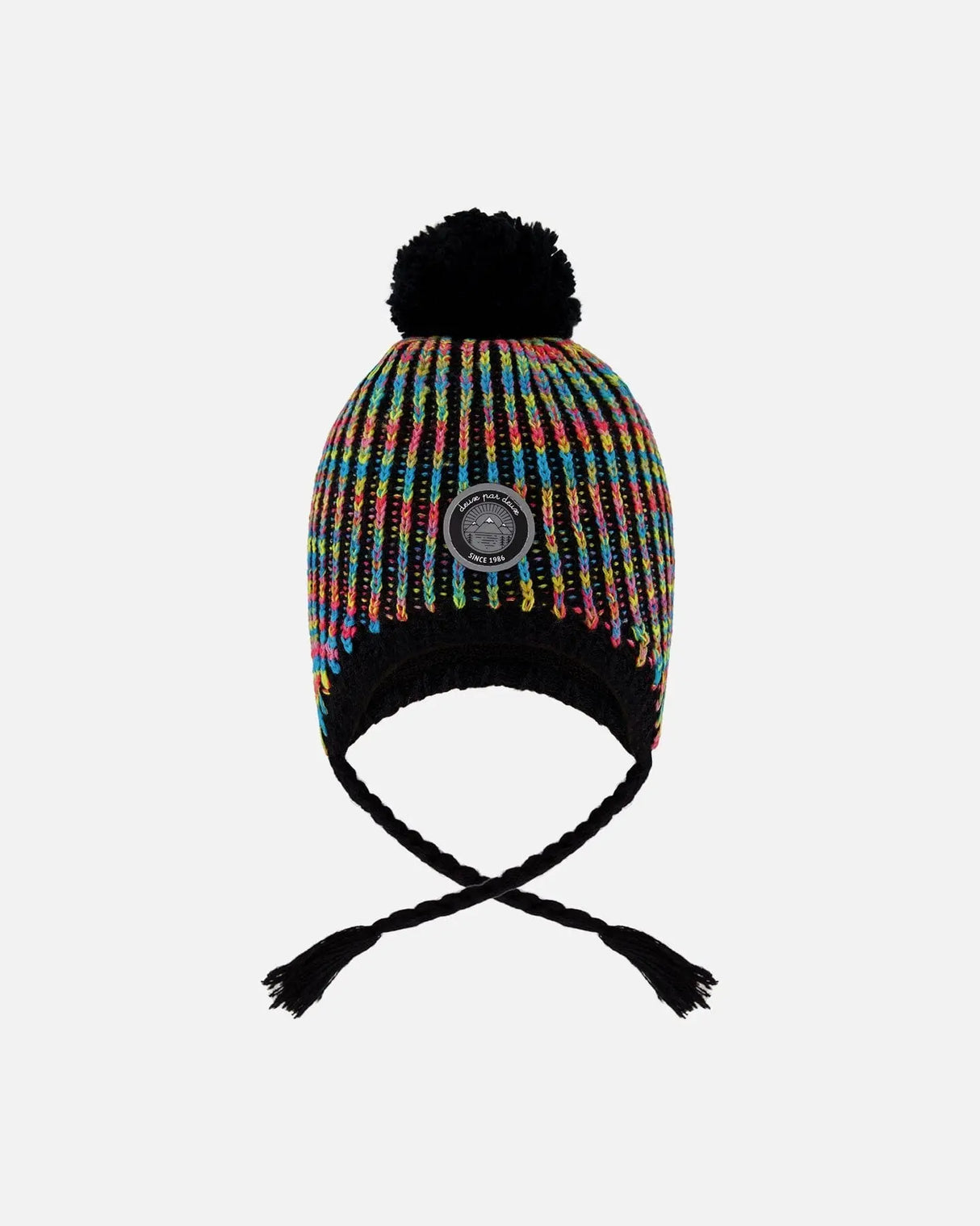 Lined Peruvian Knit Pompom Hat Black And Multicolor | Deux par Deux | Jenni Kidz