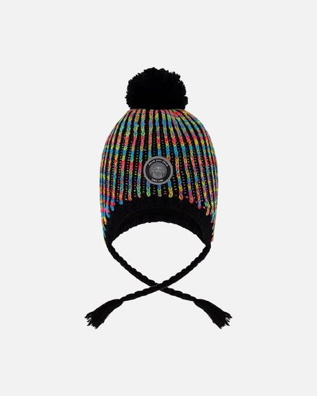 Lined Peruvian Knit Pompom Hat Black And Multicolor | Deux par Deux | Jenni Kidz