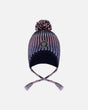 Lined Peruvian Knit Pompom Hat Black And Purple | Deux par Deux | Jenni Kidz