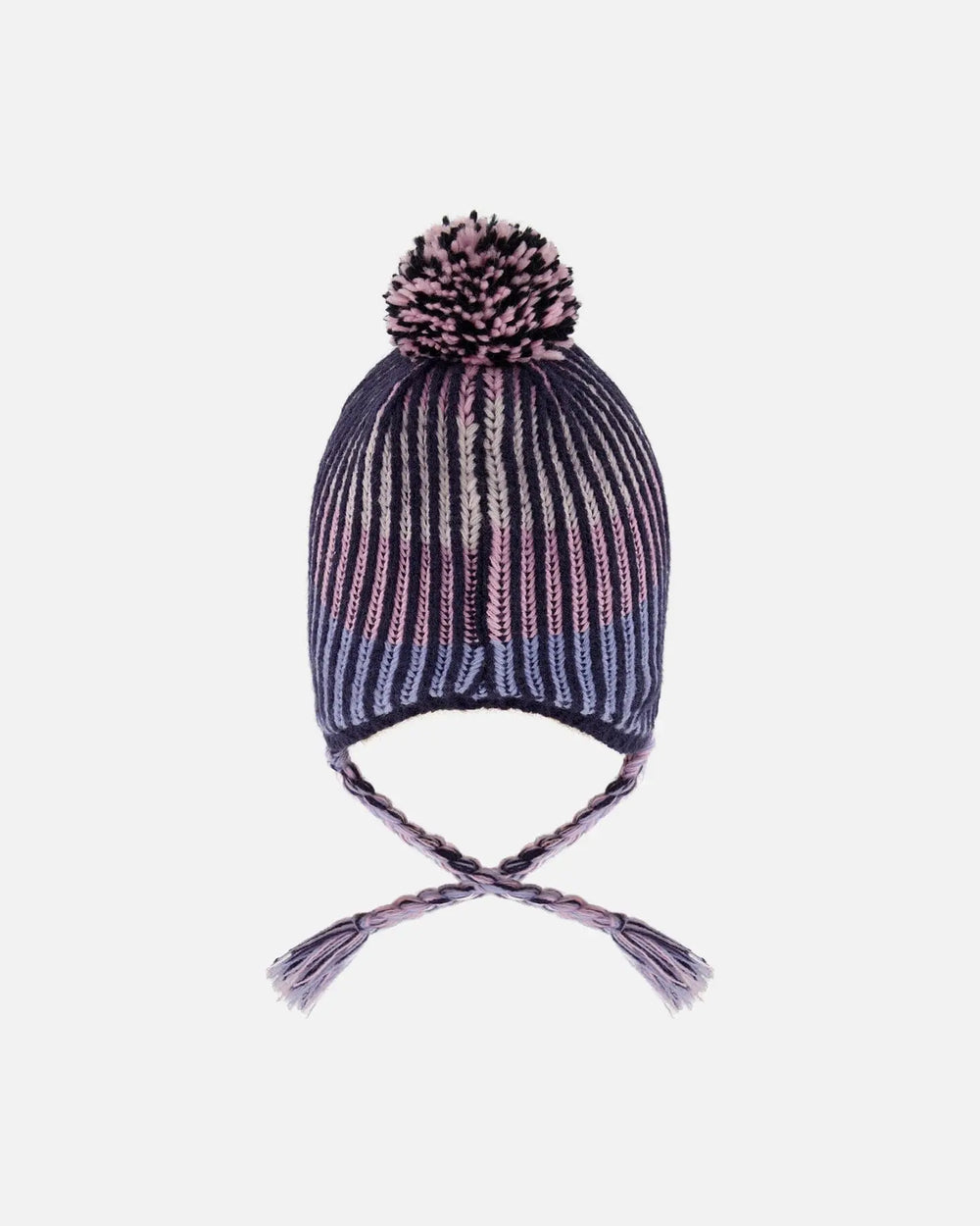 Lined Peruvian Knit Pompom Hat Black And Purple | Deux par Deux | Jenni Kidz
