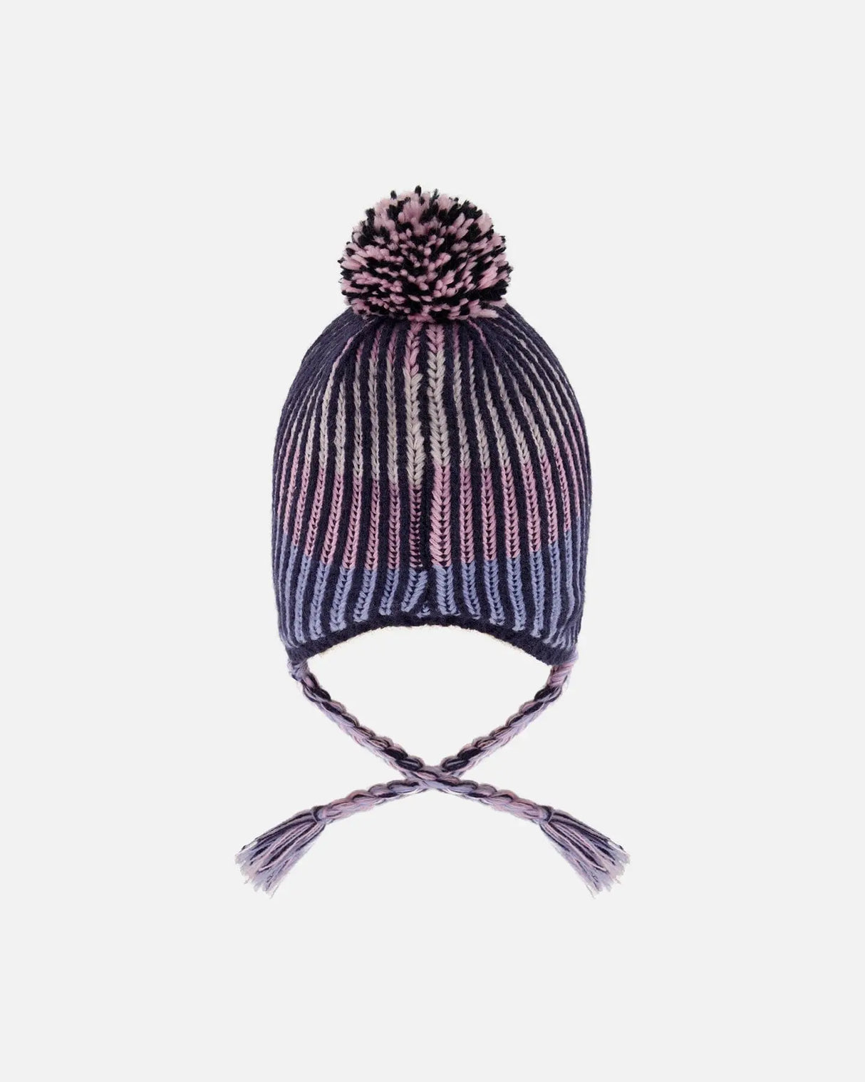Lined Peruvian Knit Pompom Hat Black And Purple | Deux par Deux | Jenni Kidz