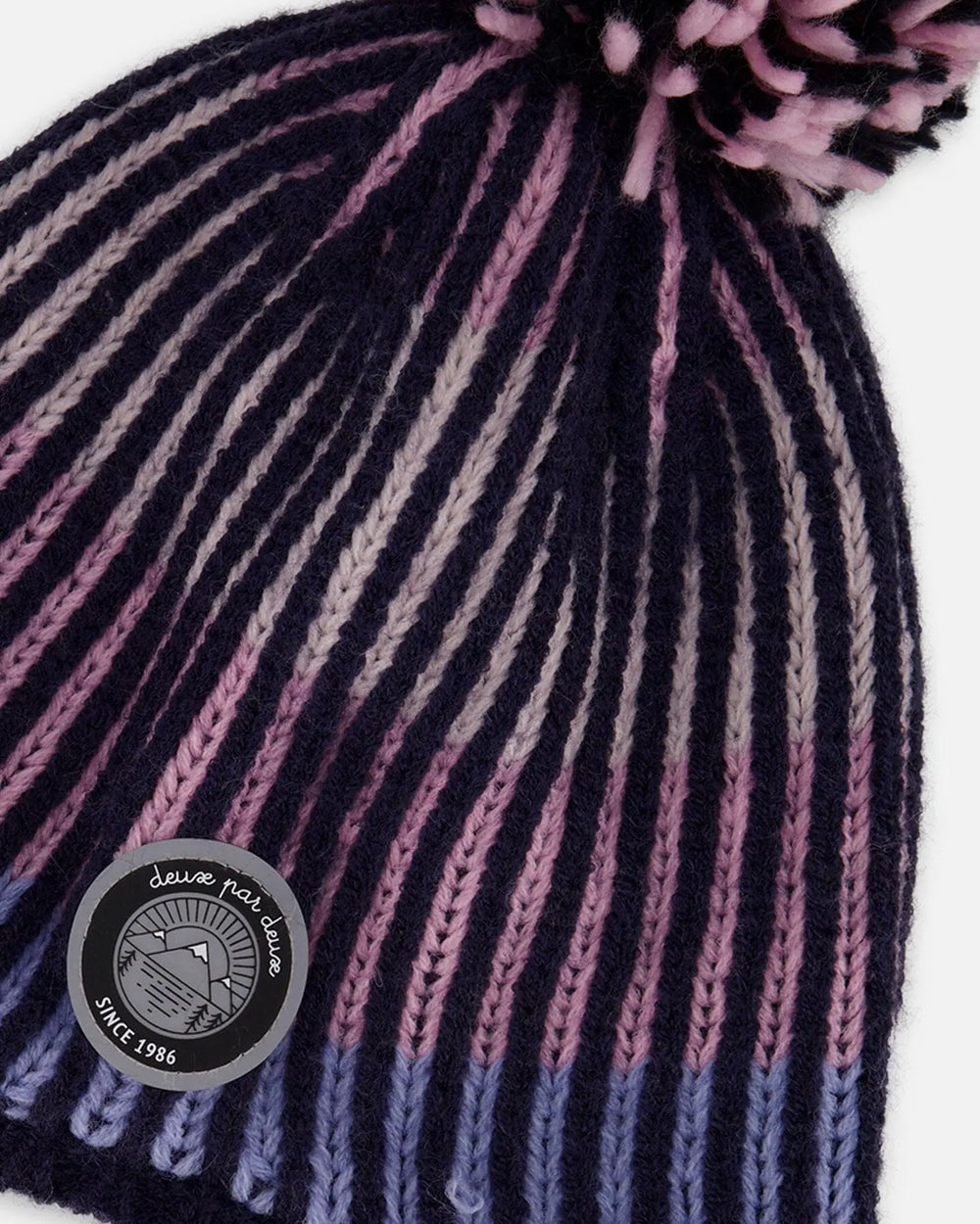 Lined Peruvian Knit Pompom Hat Black And Purple | Deux par Deux | Jenni Kidz