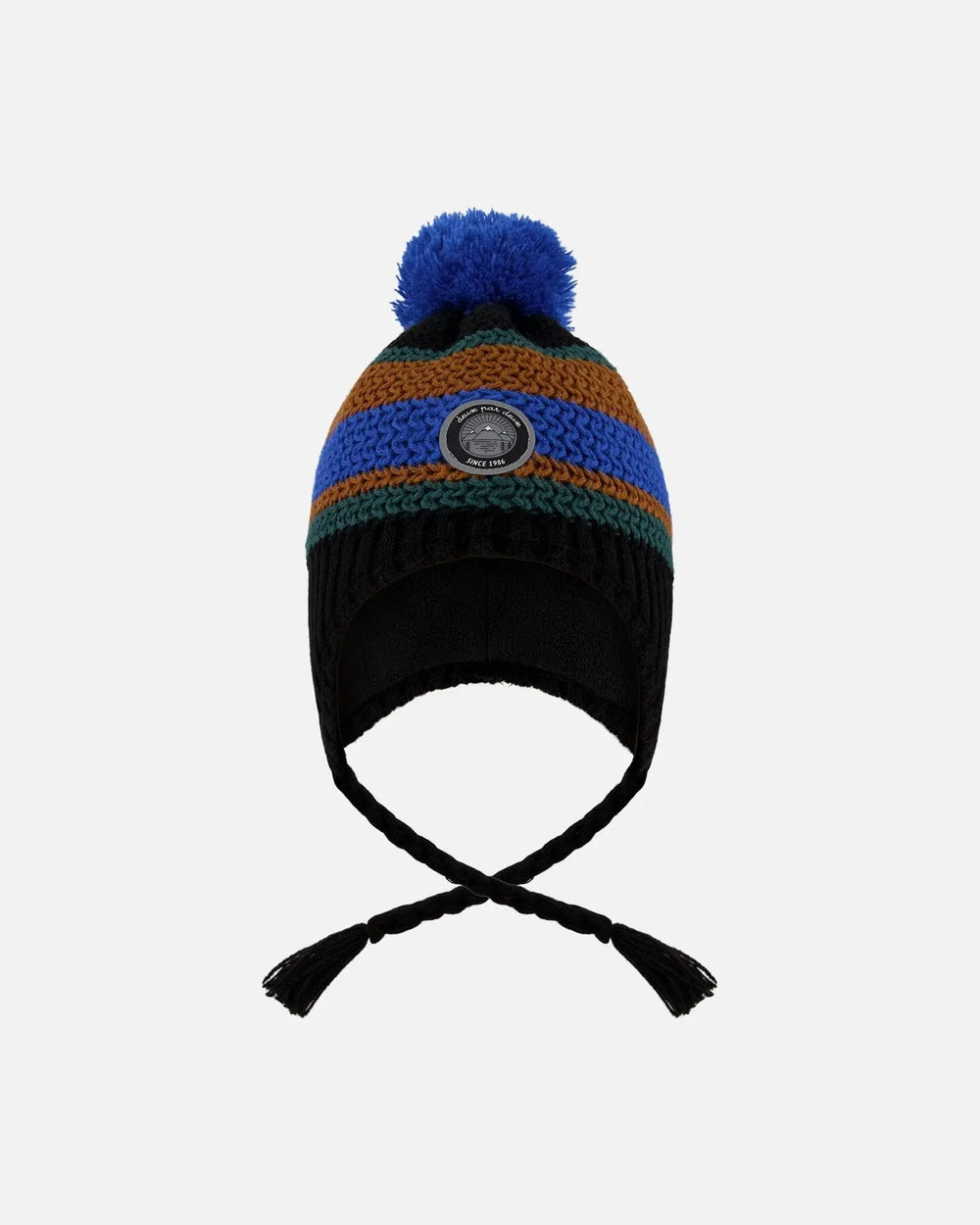 Lined Peruvian Knit Pompom Hat Black, Blue And Brown | Deux par Deux | Jenni Kidz