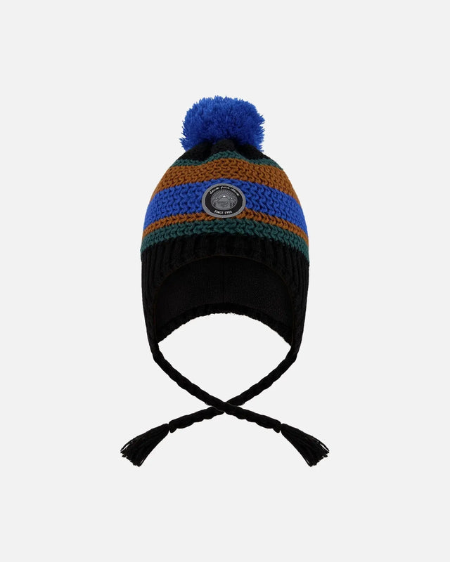 Lined Peruvian Knit Pompom Hat Black, Blue And Brown | Deux par Deux | Jenni Kidz