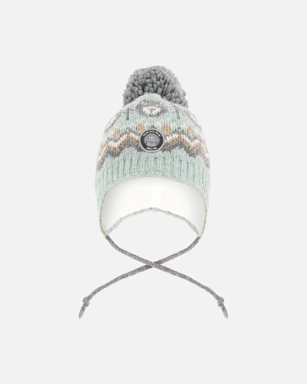 Lined Peruvian Knit Pompom Hat Gray And Sage | Deux par Deux | Jenni Kidz