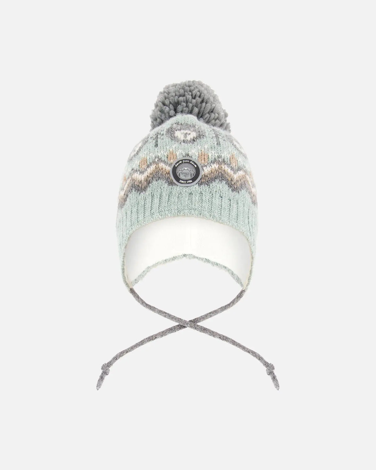 Lined Peruvian Knit Pompom Hat Gray And Sage | Deux par Deux | Jenni Kidz