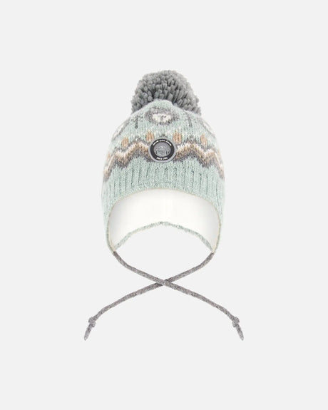 Lined Peruvian Knit Pompom Hat Gray And Sage | Deux par Deux | Jenni Kidz