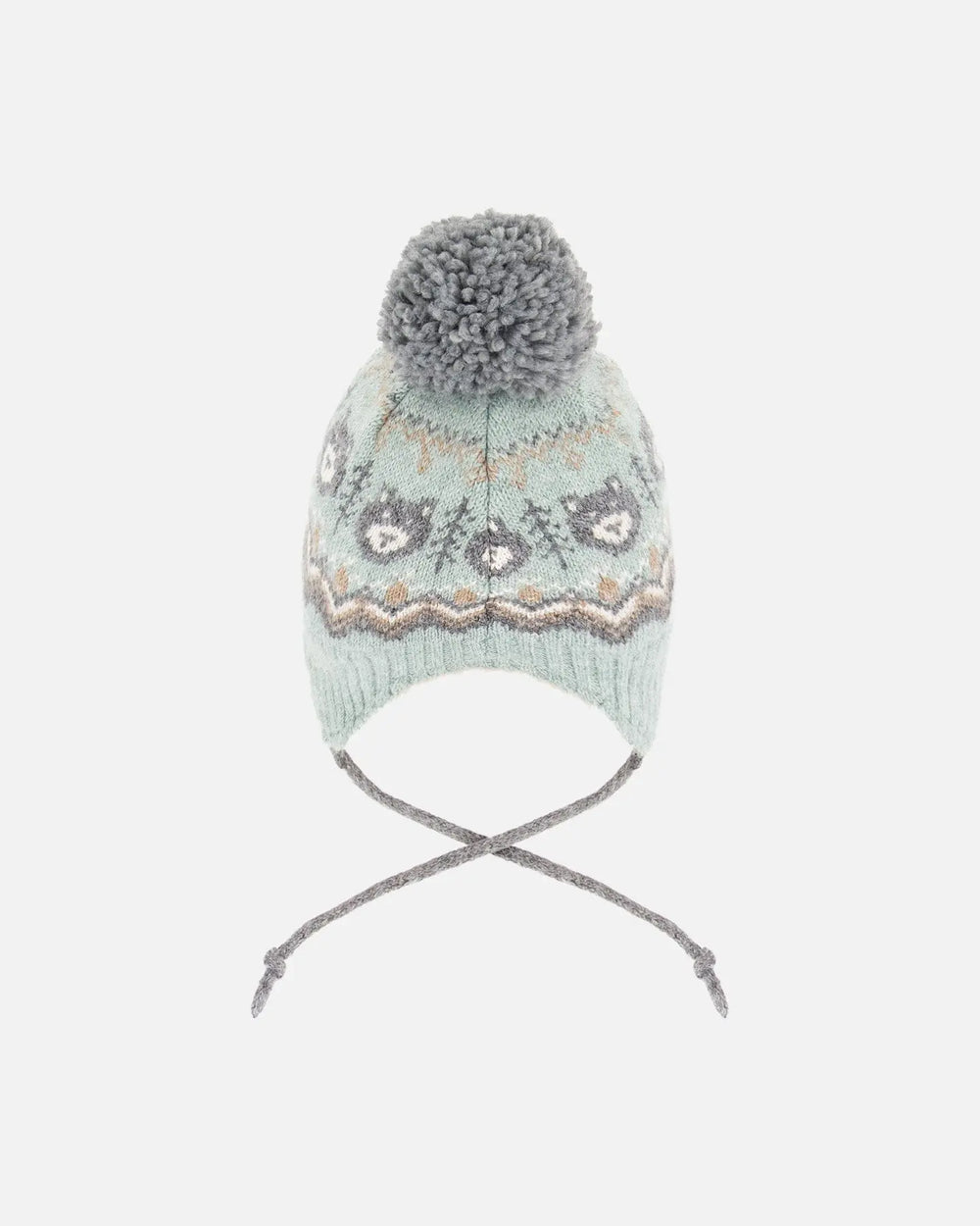 Lined Peruvian Knit Pompom Hat Gray And Sage | Deux par Deux | Jenni Kidz