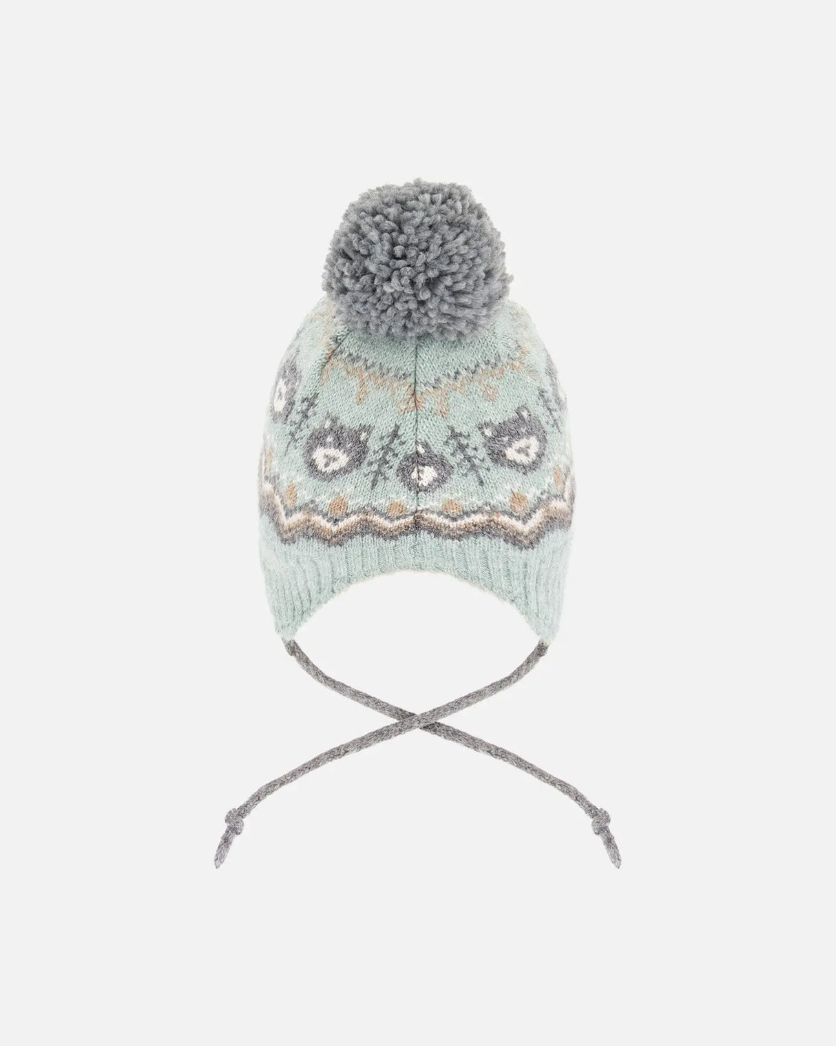 Lined Peruvian Knit Pompom Hat Gray And Sage | Deux par Deux | Jenni Kidz