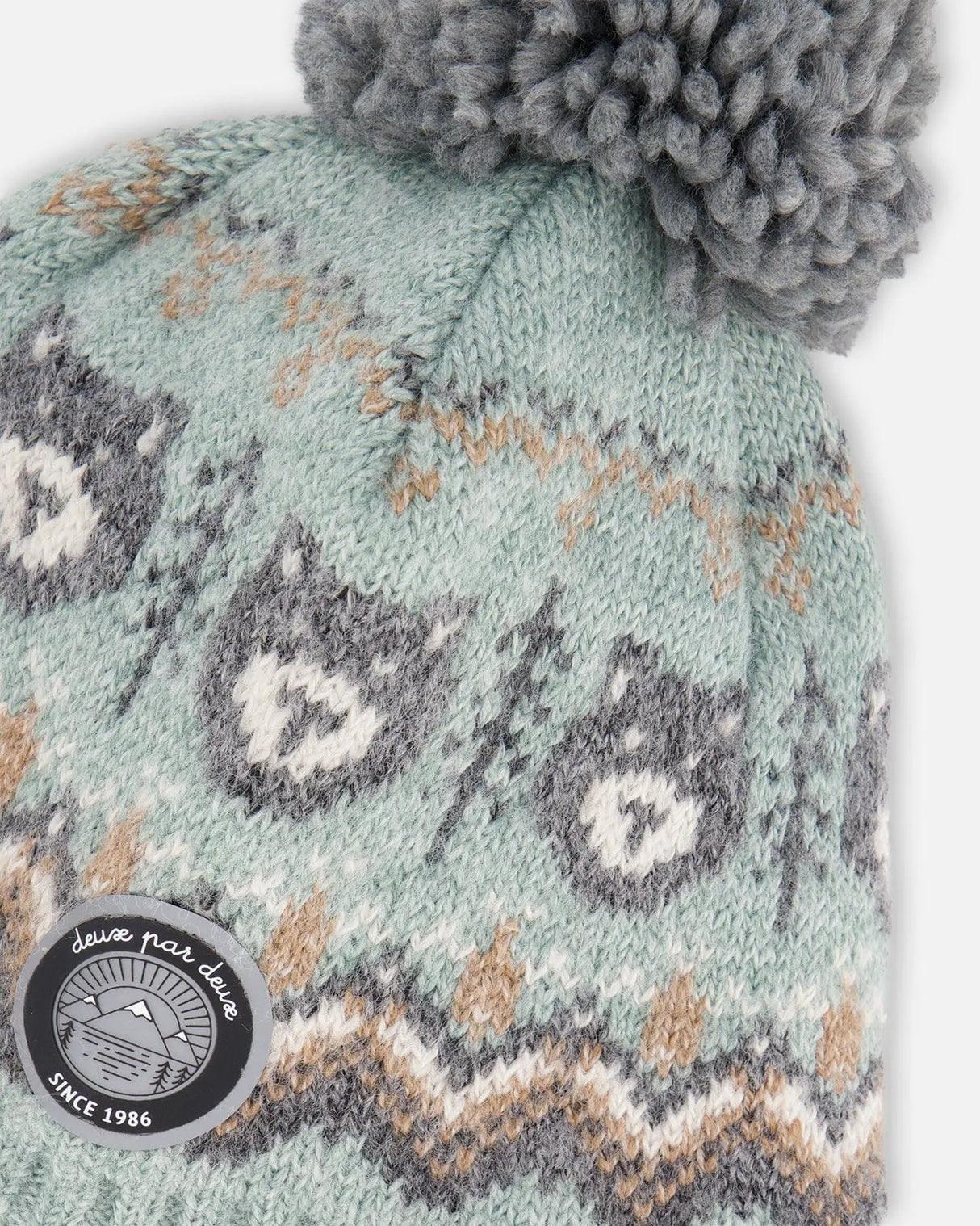 Lined Peruvian Knit Pompom Hat Gray And Sage | Deux par Deux | Jenni Kidz