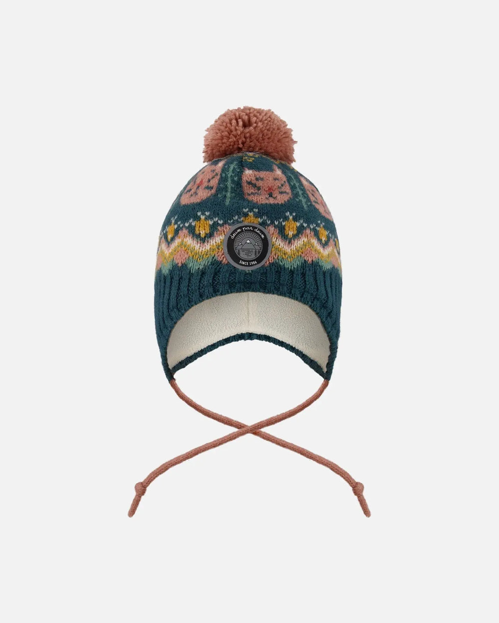 Lined Peruvian Knit Pompom Hat Green And Pink | Deux par Deux | Jenni Kidz