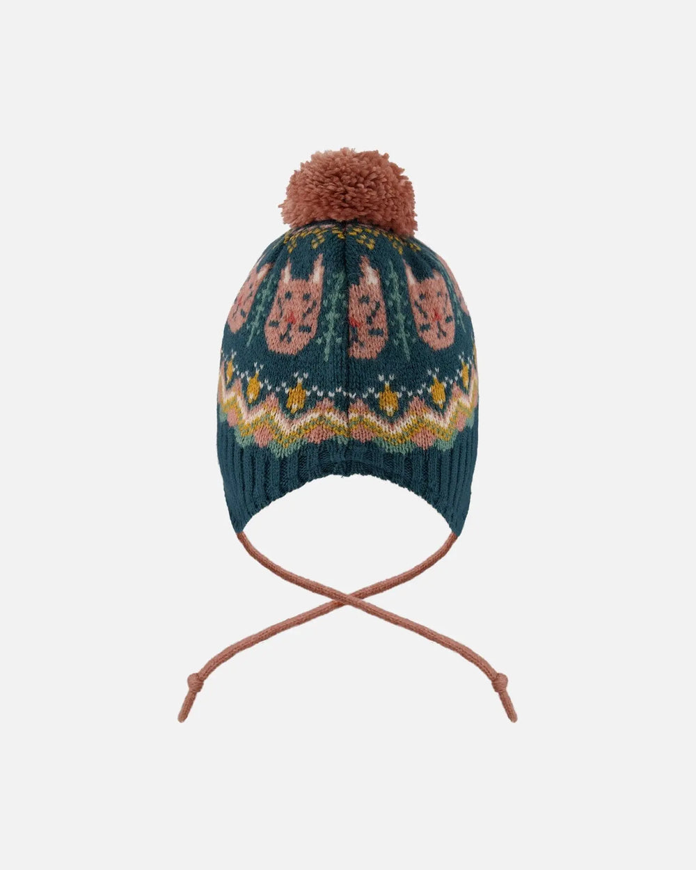 Lined Peruvian Knit Pompom Hat Green And Pink | Deux par Deux | Jenni Kidz