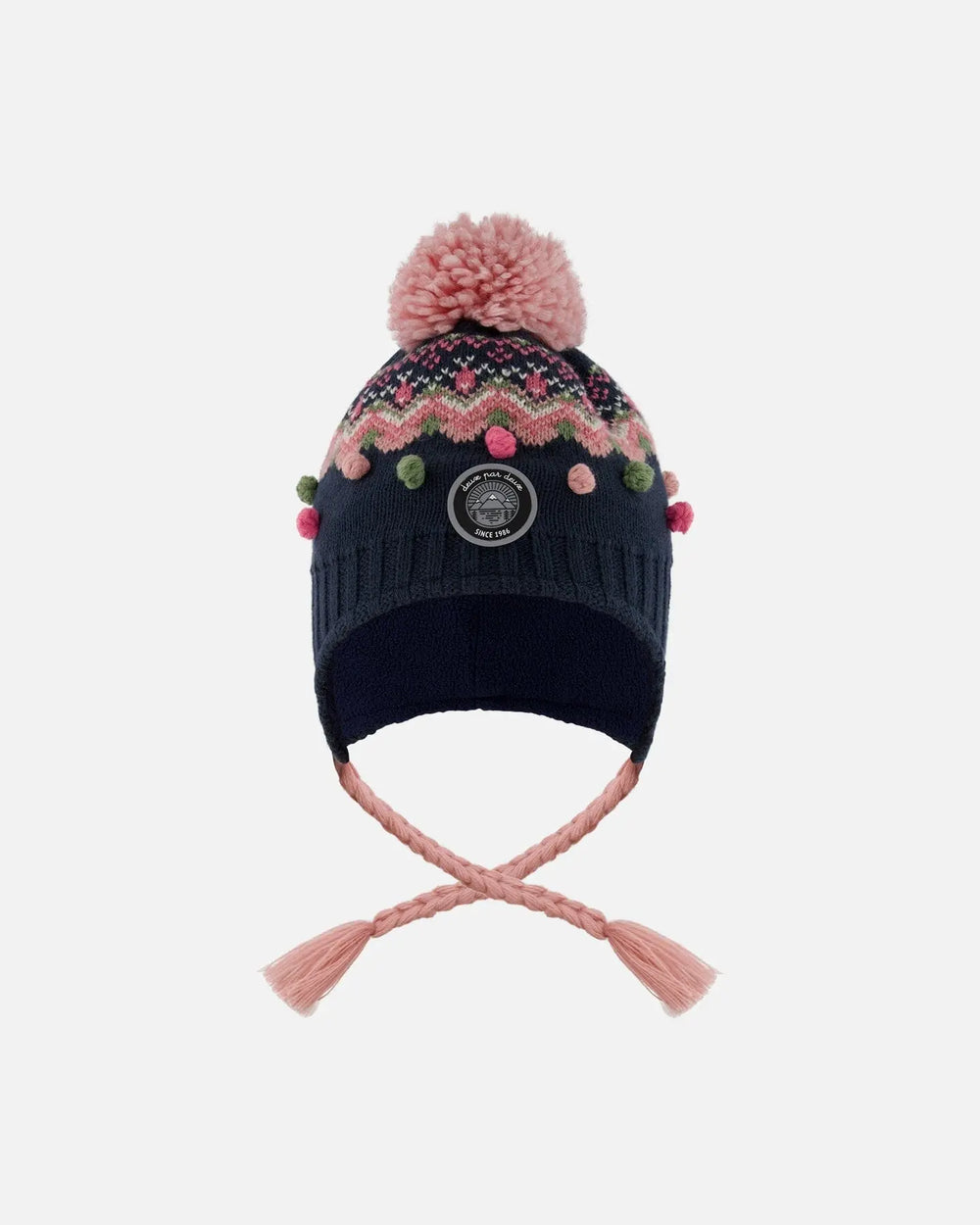 Lined Peruvian Knit Pompom Hat Navy Blue And Pink | Deux par Deux | Jenni Kidz