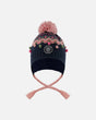 Lined Peruvian Knit Pompom Hat Navy Blue And Pink | Deux par Deux | Jenni Kidz