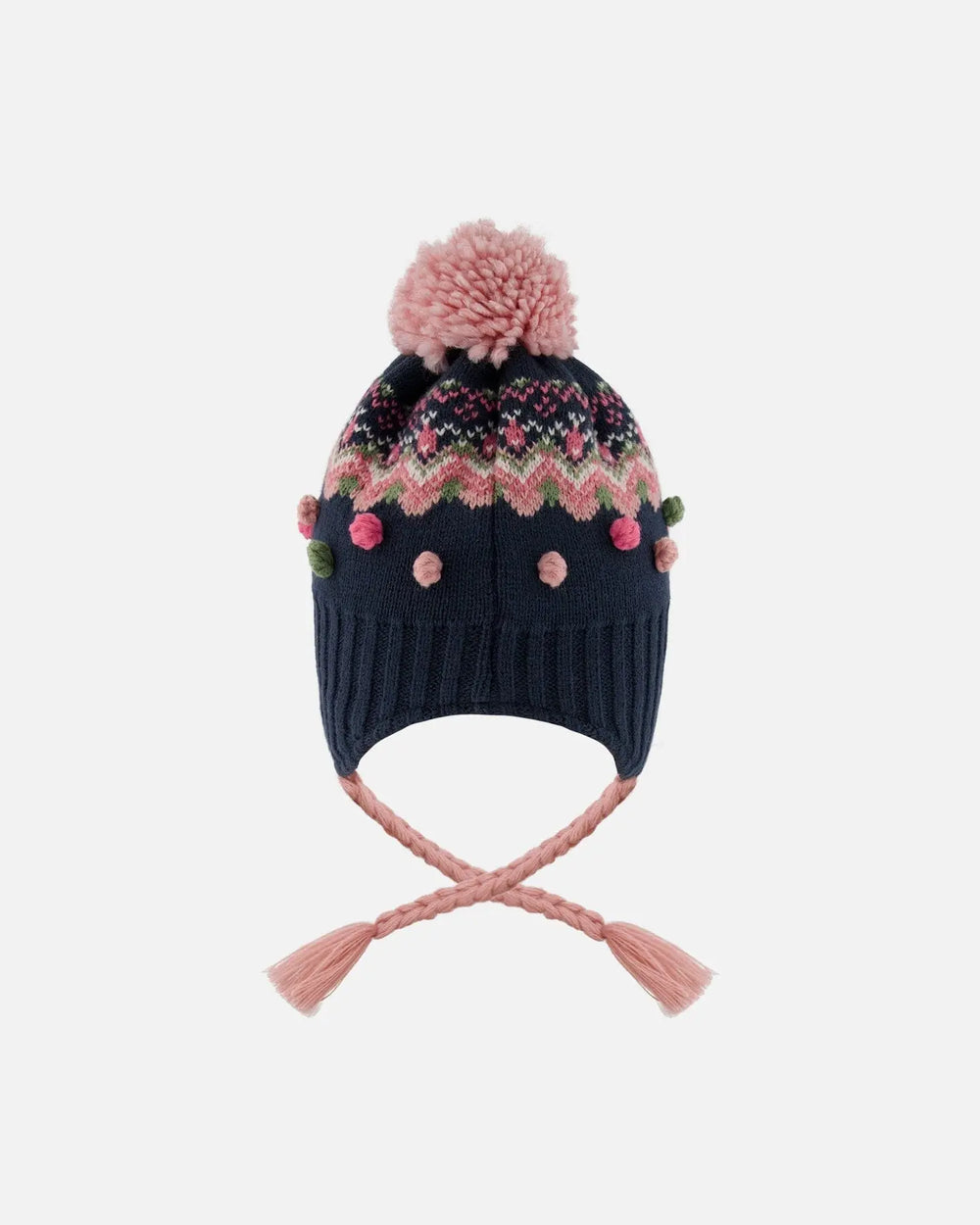 Lined Peruvian Knit Pompom Hat Navy Blue And Pink | Deux par Deux | Jenni Kidz