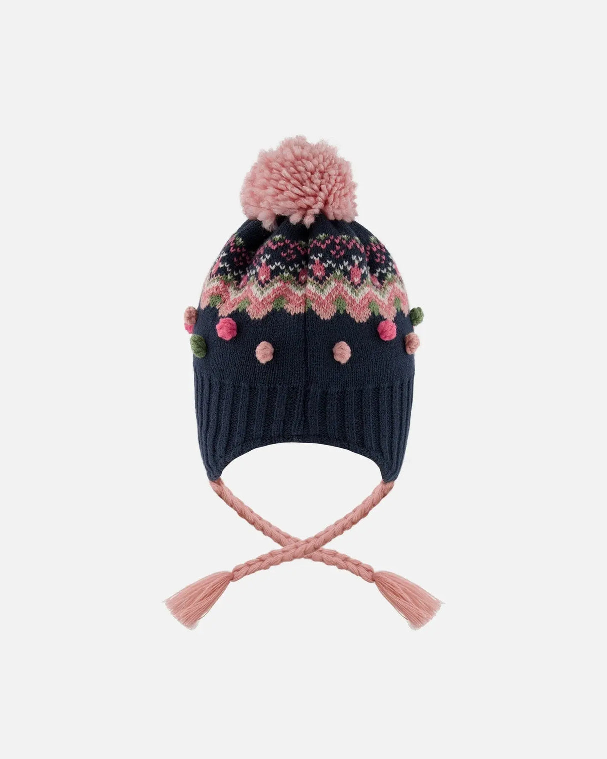 Lined Peruvian Knit Pompom Hat Navy Blue And Pink | Deux par Deux | Jenni Kidz