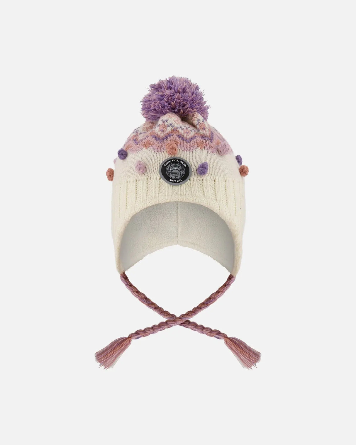 Lined Peruvian Knit Pompom Hat Off-White And Lilac | Deux par Deux | Jenni Kidz
