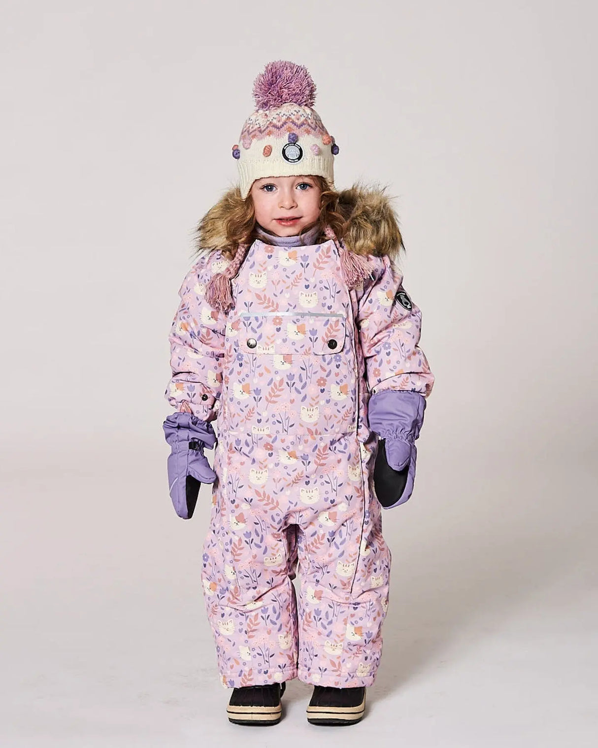 Lined Peruvian Knit Pompom Hat Off-White And Lilac | Deux par Deux | Jenni Kidz