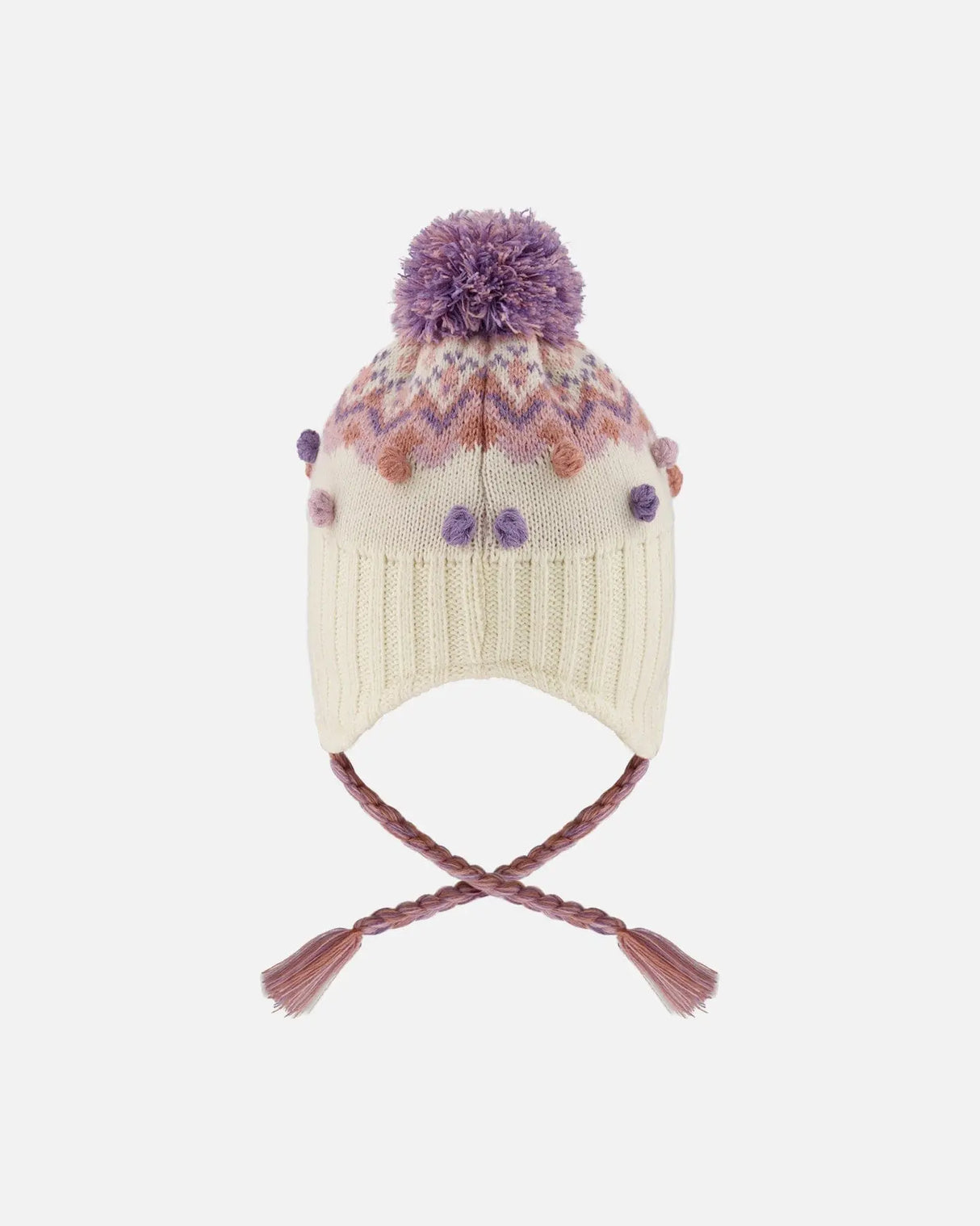 Lined Peruvian Knit Pompom Hat Off-White And Lilac | Deux par Deux | Jenni Kidz