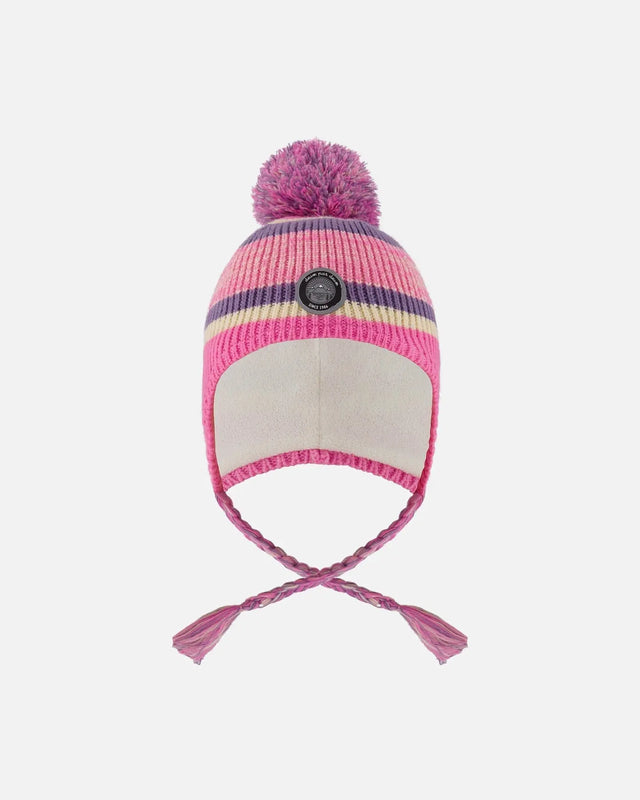 Lined Peruvian Knit Pompom Hat Pink And Purple | Deux par Deux | Jenni Kidz