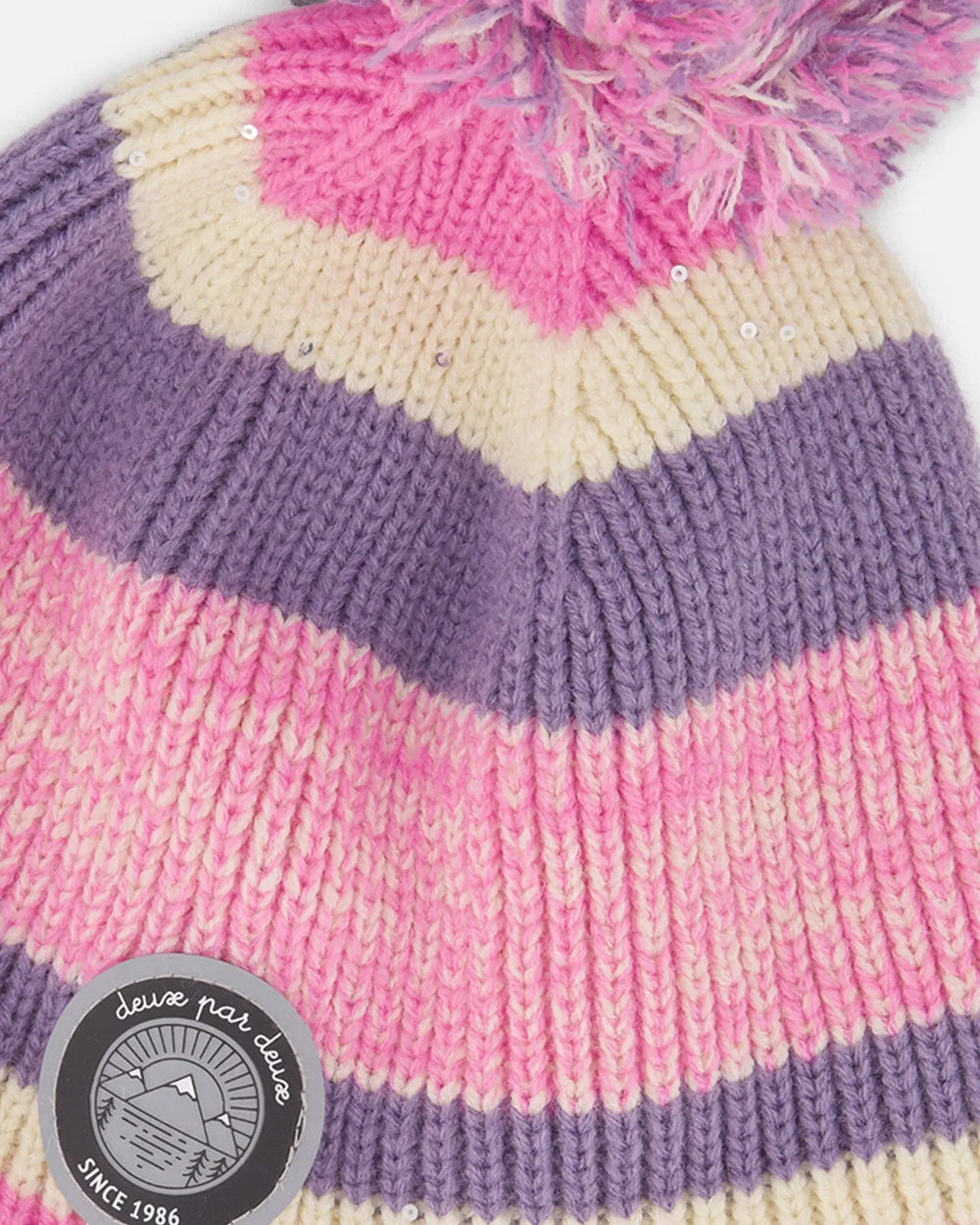 Lined Peruvian Knit Pompom Hat Pink And Purple | Deux par Deux | Jenni Kidz